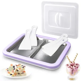 climafusion Doppelplatte mit 4 Spateln, Eis Roll Platte Eisplatte, Ice Cream Rolls Maker für Kinder Familie Gelato DIY Machen Lavender