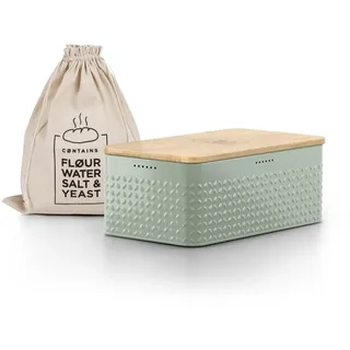 LARS NYSØM Brotkasten I Brotbox aus Metall mit Brotsack aus Leinen für langanhaltende Frische I Brotdose mit hochwertigem Bambusdeckel verwendbar als Schneidebrett I 34x18,5x13,5cm (Sage Green)