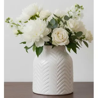 hjn Weiße Vase, Keramikvase für Heimdekoration, Blumenvase für Tafelaufsätze, Moderne Tischvase, Boho-Vase für Deko-Akzente, Wohnzimmer, Bücherregal, Kaminsims, weiße Textur (klein)