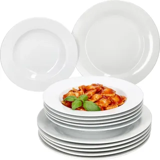 12tlg Tafelservice Tommy weiß Porzellan 6 Personen Speiseteller - Weiß