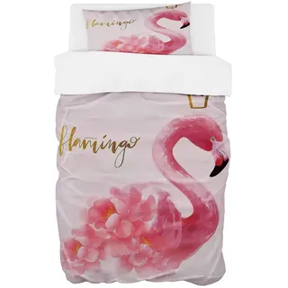 Zomer Bettwäsche Set 135x200 cm 2teilig Bettbezug Mikrofaser Bettwäsche Deckenbezug mit Rosa Flamingos Motiv - 1 Flauschige Bettdeckenbezug und 1 Kissenbezug 80x80cm