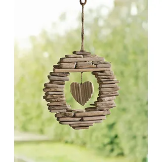 Dekohänger Herz aus Holz & Treibholz, Herzdeko zum Hängen, Landhaus Stil | Holzkranz, Outdoor Deko Kranz, Fensterdeko, Hängedeko für Drinnen & Draußen, Gartendeko, Wandkranz, Türkranz, Fensterkranz