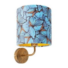 Vintage Wandlampe Gold mit Schmetterling Veloursschirm - Matt