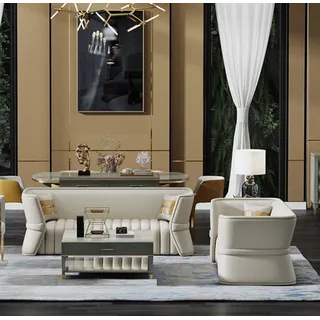 Sofagarnitur 3+2 Sitzer Garnitur Couch Polster Sofa Garnituren Design möbel Neu - Weiß