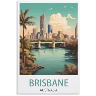 PuPLuM Brisbane Australien City Vintage-Reiseposter, Querformat, 60 x 90 cm, Leinwand-Kunst-Poster für Wohnzimmer, Dekoration, Gemälde für Heimdekoration
