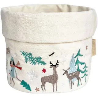 Papierdrachen Brotkorb aus Stoff - Weihnachten 2025 - mit Stickerei - Beige - Baumwolle - langlebig - zum Aufbewahren von Gebäck - Tischdekoration - Utensilo