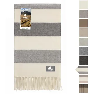 HANSA-FARM | Große Baby Alpaka Decke - 180 x 130 cm - Kuschelig weich aus 100% Baby Alpakawolle (kratzfrei, ungefärbt) Plaid Tagesdecke & Alpaka Wolldecke - Grau/Beige gestreift