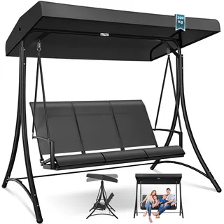 KESSER® Hollywoodschaukel mit Sonnendach 3-Sitzer | Gartenschaukel bis 300kg belastbar | Gartenliege mit Anti-Rutsch-Füßen | Schaukelbank wasserabweisend Outdoor & Indoor (Anthrazit)