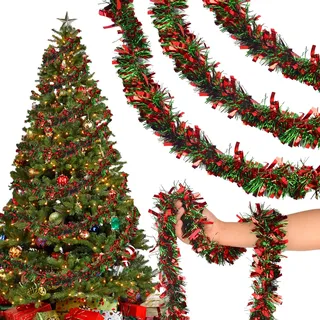 AWCIGG 10PCS Weihnachtsgirlanden Girlande Deko Weihnachten Outdoor Innen Weihnachts Girlande Lametta Grün Rot Christmas Garland Tinsel Fenster Weihnachtsbaum Garland Draußen 20M