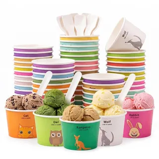 CIYIN Eisbecher Pappe, 60 Stück Eisbecher Papier mit Löffel, 160ml Dessertbecher Pappe, Dessertschalen aus Papier, Eisschalen Pappbecher für Eis, Slush Joghurt, Desserts, Pudding (H, 50pcs)