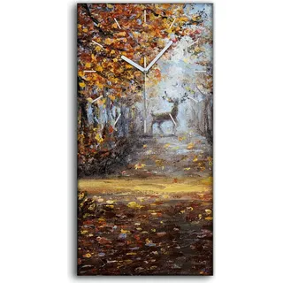Küchenuhr Bürouhr Leinwand Uhr 30x60 Malerei Wald park Bäume Herbst Hirsche - weiße Hände - Braun