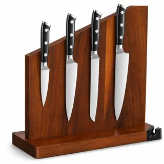 Magnetischer Messerblock ohne Messer aus Akazienholz, doppelseitiger Messerhalter mit starkem Neodym-Magnet und rutschfestem Standfuß für moderne Küchen und Hobbyköche