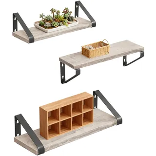 Relaxdays Wandregal, 3er Set, 3 Größen: 30, 35, 40 cm Breite, Holzoptik & Metall, Wandbretter für Bücher & Deko, Greige