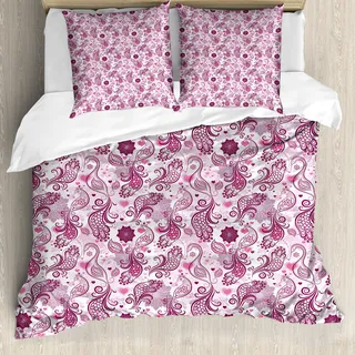 ABAKUHAUS Lila Bettbezug, Romantische Vögel Blumen, Milbensicher Allergiker geeignet mit Kissenbezügen, 200 cm x 200 cm - 80 x 80 cm, Mauve Plum Rosa