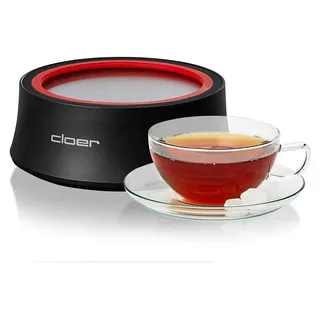 Cloer 6700 Elektrisches Stövchen, Warmhalteplatte für Tee & Heißgetränke, Heizelement im Stein, Edelstahlplatte Ø 14 cm, kabellose Nutzung, 300 W