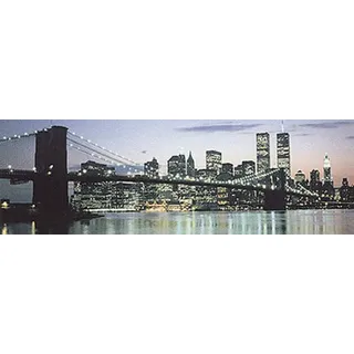 Manhattan Skyline The Bridge and Beyond Poster Panorama-Nacht Brooklyn Bridge Twin Towers World Trade Center New York City Michael Pasdzior 91,4 x 30,5 cm
