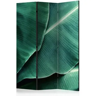 artgeist Paravent akustisch , Dunkelgrün, Mintgrün , Holz, Kunststoff, Textil , Kiefer , massiv , Blätter , 135x172x3 cm , Motiv auf Vorder- und Rückseite, Akustikschaumstoff , Wohnzimmer, Raumteiler, Paravents