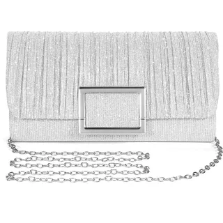 BAIGIO Damen Silber Glitzer Clutch Elegante Envelope Handtasche 22 x 5 x 12 cm Hochzeit Party Kettetasche