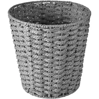 Zuvo Runder Papierkorb aus Geflochtenem Weidenkorb | Stilvoller & Leichter Mülleimer Büro, Bad & Zuhause | Handgefertigt, Atmungsaktiv & Stabil | Grau, 25 cm