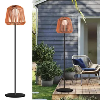 Hwishare Solar Stehlampe Outdoor Rattan, Terrassenlampe Garten, USB & Solar Aufladung, 3 Helligkeitsstufen, IP65 Wasserdicht, Warmweiß LED Stehleuchte für Terrasse Balkon Veranda Wohnzimmer
