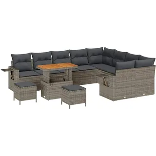 vidaXL Gartensofa-set mit Kissen 12 pcs Grau Poly-Rattan - Grau