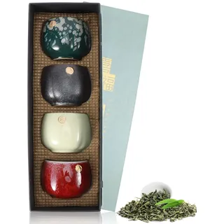 HERCHR 4-teiliger Satz Keramikbecher, Japanische Teetasse-Geschenk-Set,Keramik-Teetassenset, Retro-Tee-Becher in Der Chinesischen/japanischen Kung-Fu-Teehitze-Sake-Becher, Sake Cups Teetassen