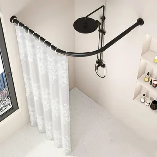 Duschvorhangstange ohne Bohren, L-Form, verstellbare Duschstange aus Edelstahl, Duschvorhangschienenhalterung, geeignet für Badezimmer und Ankleidezimmer (90-130 x 90-130 cm)