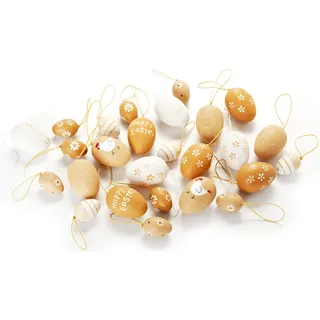 HEITMANN DECO Ostereier zum Aufhängen aus Kunststoff - Verschiedene Muster - Osterdeko, Frühlingsdeko - Natur/Weiß, 30 Stück