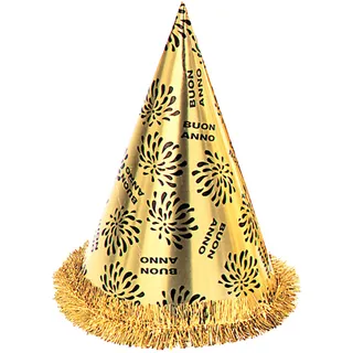 Widmann 7971B - Partyhut Buon Anno Gold, 1 Stück, Schwarz-Gold, Höhe 28 cm, italienischer Text und Feuerwerk, Frohes neues Jahr, Papp Hut, Silvester, Neujahr