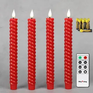 Rhytsing 4 flammenlose LED Rot Spiralkerzen gedrehten Tafelkerzen mit Timer Funktion, Höhe je 25cm, Leuchterkerzen mit warmweißes Licht, Fernbedienung und Batterien enthalten