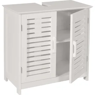 MCW Waschbeckenunterschrank MCW-B41, Badezimmer Unterschrank Badschrank mit Staufach, Bambus MDF 60x60x30cm MVG ~ weiß