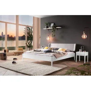 Hasena Massivholzbett, Kopfteil gepolstert Pienza, Farbe: Buche weiss deckend, lackiert, Bezugsfarbe: Pepe grey, verschiedene Größen - 20 cm/180 x 200 cm