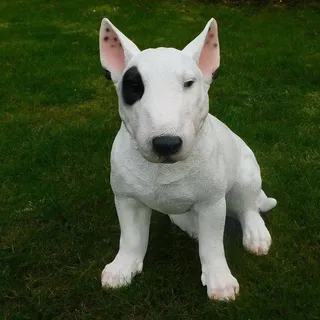 Gartenfigur Hund Bullterrier 40cm sitzend 3335 Garten Deko Figur - weiß - Lebensgroß