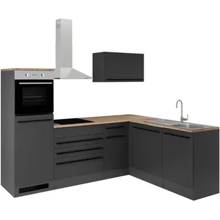 JAZZ 6 Eckküche ohne Küchengeräte Küche Schwarz matt Lanzelot Eiche Optik | 260 x 200 x 60 cm (B/H/T), L-Form, L-Küche, Einbauküche ohne Elektrogeräten, geräumig, mit viel Stauraum, modernes Design