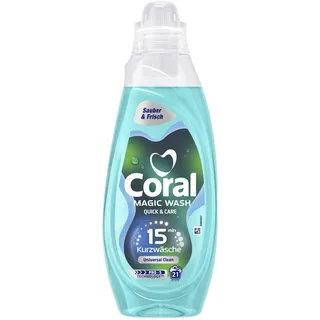 Coral Magic Wash Quick & Care Waschmittel Universal Clean Flüssigwaschmittel für 15 Minuten Kurzwäsche mit PRO-S Technologie 21 WL