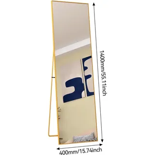 Ganzkörperspiegel - Stand- und Wandspiegel - Bogenförmige Oberseite - Stehend oder anlehnend - Wandmontage möglich - 162 x 53 cm - Gold