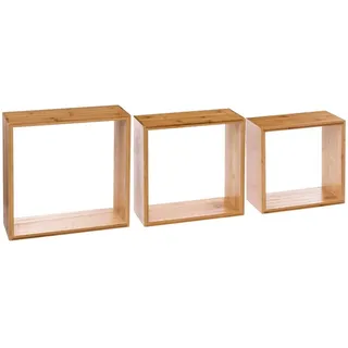 5 five simply smart 5five – 3er-Set Fixy Cube Wandregale – Bambus, 3 Größen, unsichtbare Befestigung – Dekorative Aufbewahrung für Wohnzimmer, Schlafzimmer, Büro