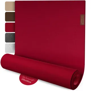 smøla Design Tischläufer modern Rot aus Filz I 100x30 cm Tischband I Skandinavischer Filzläufer Abwaschbar mit Leder Label I Tischdeko Tischläufer Weinrot