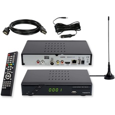 Bild Set-ONE EasyOne 740 HD DVB-T2 Receiver, Freenet TV, Full-HD, HDMI, LAN, Mediaplayer, USB 2.0, 12V Camping Adapter Kabel, 2 Meter HDMI Kabel und DVB-T2 Antenne
