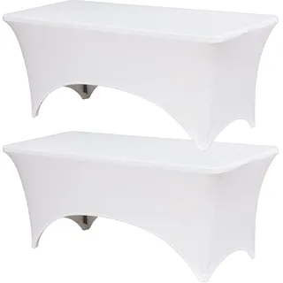 2 Stück 1.8 m Stretch-Spandex-Tischdecke, dehnbar, waschbar, rechteckig, eng anliegend, schwarz für Bankett, Hochzeit, Party, Veranstaltung, Cocktail (weiß)