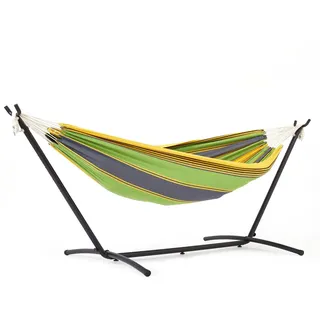 Mondeer Hängematte mit Hängemattengestell, Doppel Baumwolle mit Gestell für 2 Personen, Tragbare Outdoor & Indoor Terrasse Hof Garten, Belastbarkeit bis 200 KG, Grün