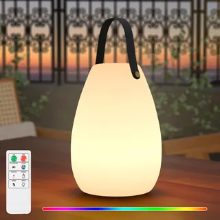 FUYO Groß Outdoor Tischlampe Kabellos Dimmbare LED Akku Tischleuchte Tragbare Tischlampe mit 8 Farben Fernbedienung Gartenlampe für Wohnzimmer Außen Garten Terrasse BBQ Ostern Dekoration
