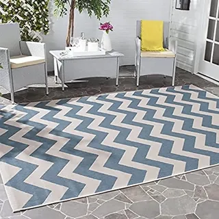 SAFAVIEH Geometrisch Teppich für Wohnzimmer, Esszimmer, Schlafzimmer - Courtyard Collection, Kurzer Flor, Blau und Beige, 201 X 290 cm