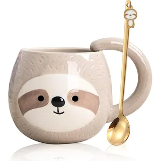 Yalucky Faultier-Kaffeetasse, niedliche Reise-Teetasse, 3D-Cartoon-Keramikgläser für Faultierliebhaber, lustige Geschenke für Frauen und Männer, 330 ml