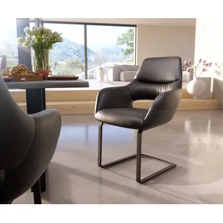 DELIFE Freischwinger Yago-Flex mit Armlehnen Echt-Leder Schwarz Freischwinger flach Schwarz Taschenfederkern - Schwarz