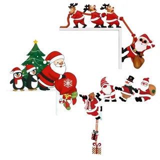 3 Weihnachtsdekorationen Für Türrahmen Mit Klebeban,Holz Geschenke Türdeko für Wände Türen und Fenster Weihnachtsecktürrahmen Deko, Weihnachten Elch Weihnachtsmann