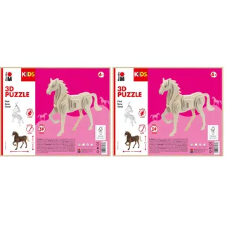 Marabu 317000000023 - Kids 3D Holzpuzzle Pferd, mit 30 Puzzleteilen aus FSC-zertifiziertem Holz, ca. 18 x 16 cm groß, einfache Stecktechnik, zum individuellen Bemalen und Gestalten (Packung mit 2)