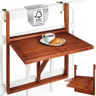 CASARIA® Balkontisch klappbar wetterfest Holz FSC®-zertifiziert 40kg Belastbarkeit 65x45cm Klapptisch Balkon Garten Tisch Geländer Terrasse Akazie - Braun