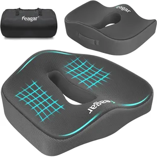 Feagar Sitzkissen Orthopädisch - Erhöht Sitzkomfortm - Ergonomisches Sitzkissen Bürostuhl, Memory-Schaum Ischias Steißbeinkissen für Auto, Rollstuhl, Flugzeug, Grau