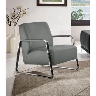 W.SCHILLIG Cocktailsessel »quadroo Designsessel, Loungesessel« mit bezogenen Armlehnen, Gestell in Chrom glänzend, grau